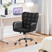 Faux Leather Office Chair Modern Vanity Chair Ergonomic Adjustable Computer Chair with Wide Seat, Padded Armrests for Living Room, Bedroom Black