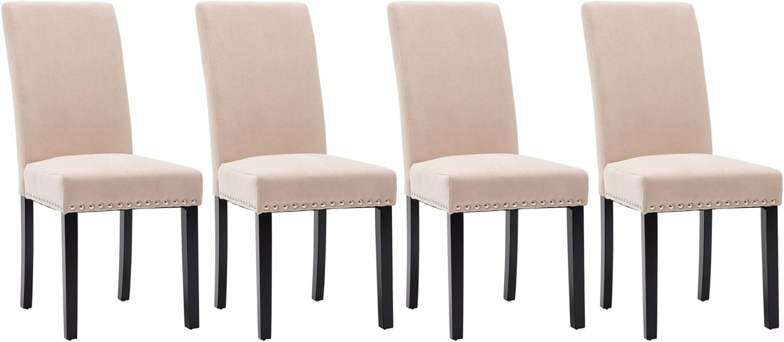 Dining Chairs Upholstered Fabric Dining Chairs with Copper Nails,Set of 4,Beige