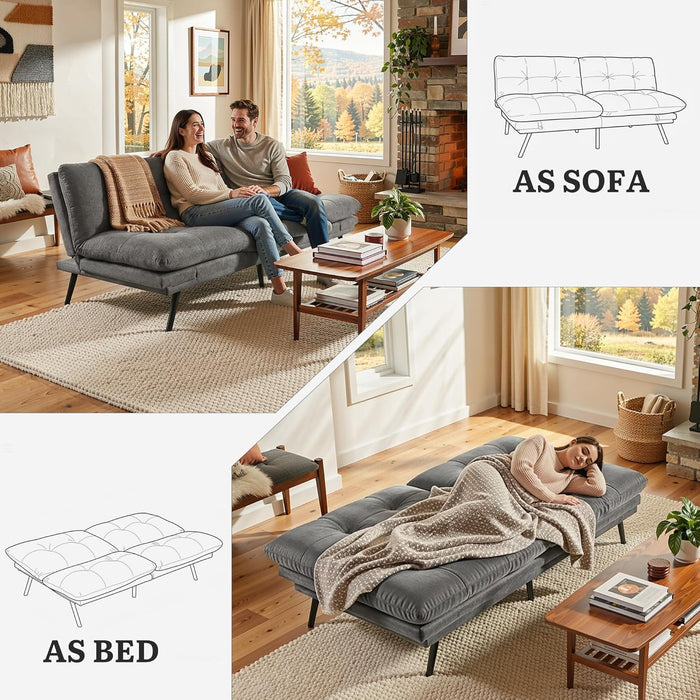 SlateGrey 70Inch Transformable Futon Sofa Bed StainResistant