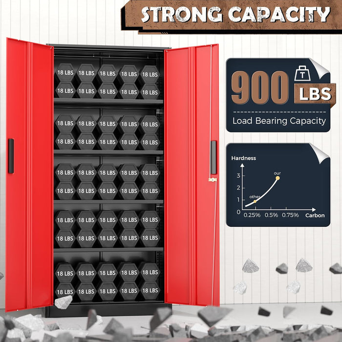 72 Inches Black Red Powdercoated Industrial Cabinet