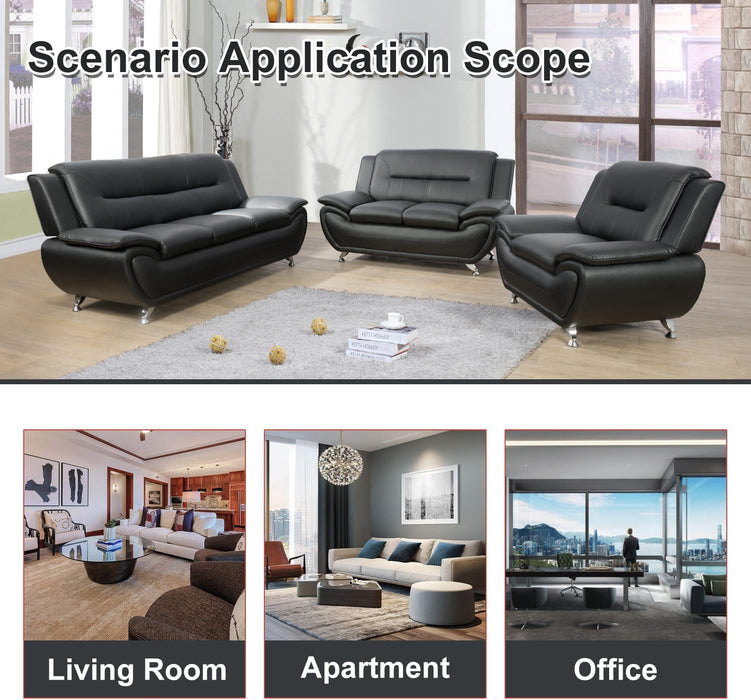 Modern Living Room Furniture Set,Leather Sofa Set for Living Room,Leather Couch Living Room Set for Office (Sofa and Loveseat Set,Black 2)
