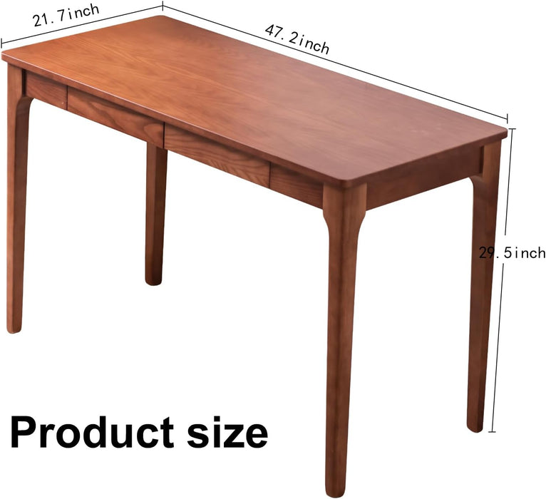 Solid Wood Desk with Drawers, Home Office Desk for Small Spaces, Gaming Work Study Desk, Student PC Desk for Bedroom, Easy to Assemble (Cherry Color, 47.2 Inch)