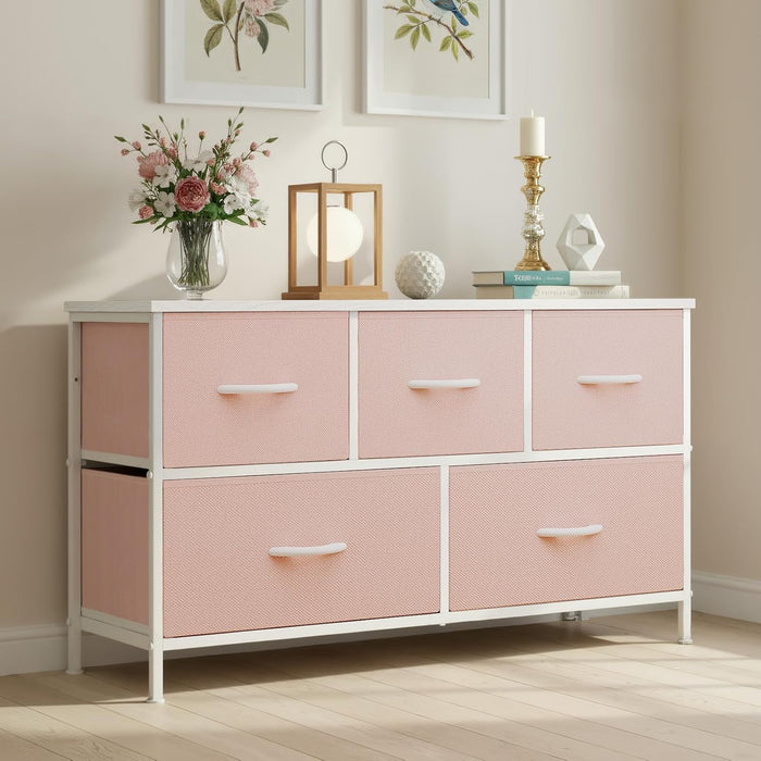 Five Drawer Fabric Dresser Bedroom Organization Black