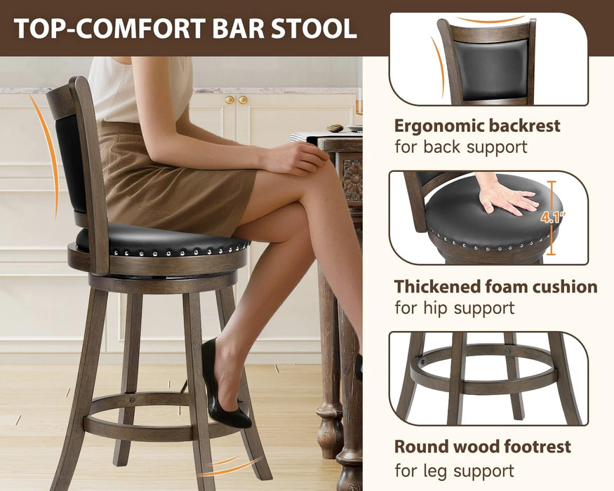 30 Inch Swivel Bar Height Barstools Set of 4, Black Stool Chairs