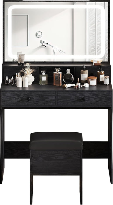 Black IntegratedLED Vanity Desk With Illuminated Mirror