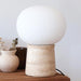 Neptune Small Table Lamp – 12” Natural Travertine Mushroom Lamp with Modern Frosted Glass Globe – Dimmable LED Warm White Light, Stone Lamp for Bedroom, Living Room, Bedside, End Table