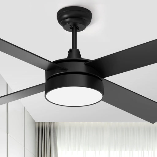 48In Black Ceiling Fans with Light and Remote, 4 Blades, Dimmable Fanlight for Indoor Outdoor, Light Fan with Stepless Color Temperature, Memory Function, Night Light Mode