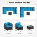 Patio Furniture Set, 7 Piece Outdoor Sectional Sofas with Waterproof Cover, Wicker Rattan Outdoor Furniture Patio Conversation Set for Backyard, Garden Peacock Blue