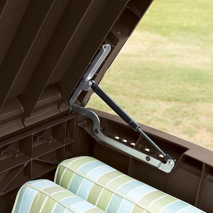 Outdoor Storage Deck Box, for Patio, Backyard & Garden, Borneo, 110 Gallon, Brown - Lockable, Organizing, and Waterproof Plastic Container Bench