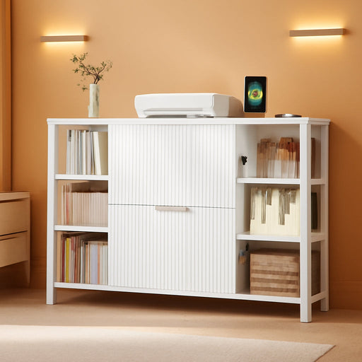 Architectural White Fluted Oak Filing Cabinet Locking