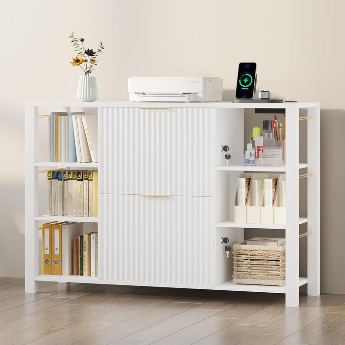 Architectural White Fluted Oak Filing Cabinet Locking