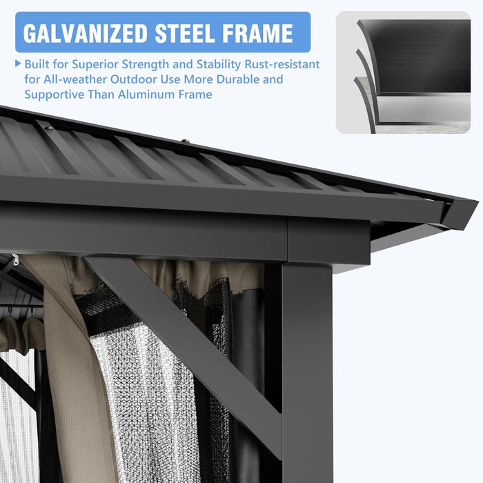 10X10 Hardtop Gazebo, Metal Gazebo with Frame, Outdoor Gazebos with Mosquito Net, Double Roof Hard Top Gazebos for Patios