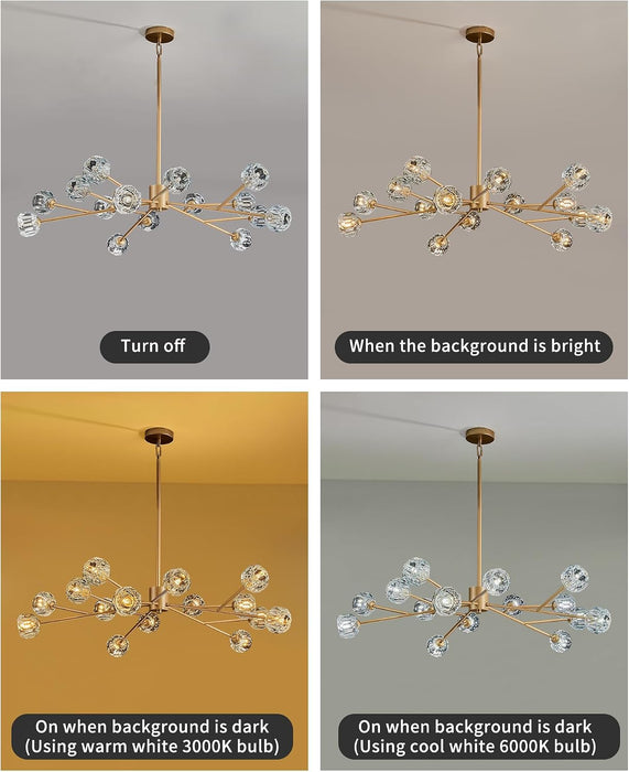 Gold Sputnik Chandeliers for Dining Room Light Fixture over Table, Modern Crystal Chandeliers, 43" 15 Lights Gold Lighting Fixtures for Living Room Kitchen Island