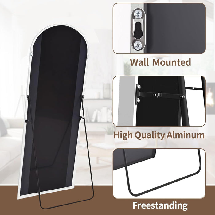 Floor Full Length Mirror, 56"X20" Arched Full Body Mirror, Hanging or Leaning, Standing, Wall Mounted with Aluminum Frame for Bedroom Living Room, White