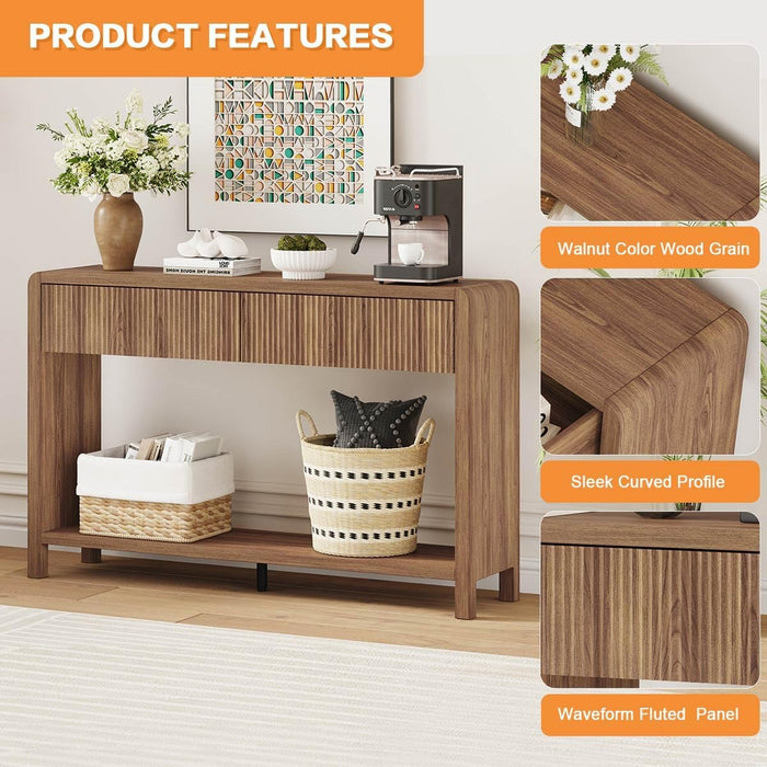 Console Sofa Table for Entryway, Wood Foyer Tables for Living Room, Farmhouse Couch Table Behinde Sofa with 2 Drawers for Hallway Storage (47.2 Inch, Walnut)