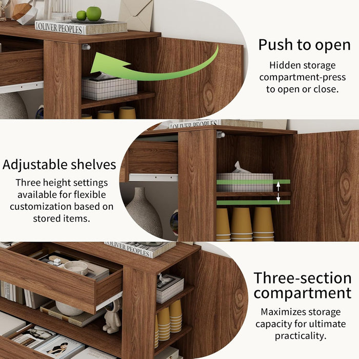 TV Stand for 55 Inch with 2 Large Drawers & Hidden Storage Cabinets, Modern Farmhouse Entertainment Center Television Stands for Living Room Bedroom, Walnut