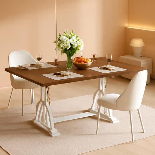 70.3" Large Modern Dining Table for 6-8 People, Rectangular Walnut Kitchen Dining Room Table with Thick Tabletop and White Geometric Metal Legs, Farmhouse Wood Dinner Tables