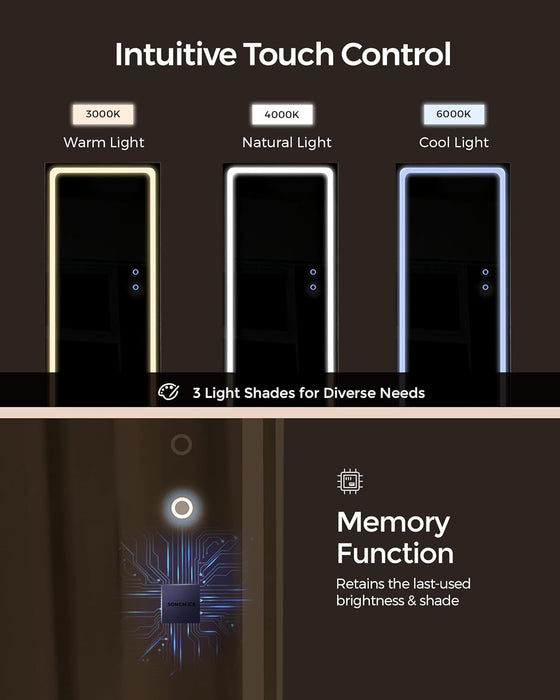 LED Mirror Jewelry Cabinet Standing, Lockable Jewelry Armoire with Full-Length Mirror and Adjustable LED Lights, Space-Saving Jewelry Organizer with Mirror, Gift Idea, Ash Brown UJJC008K02