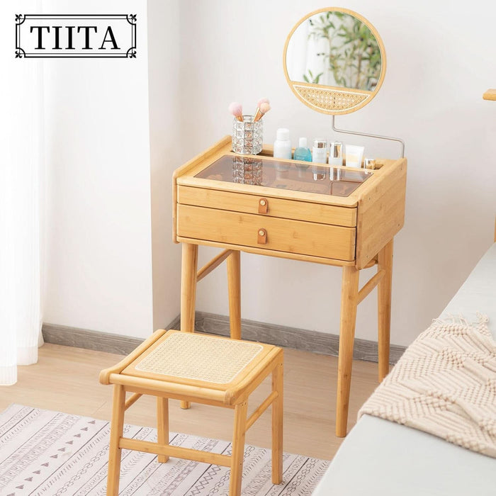 Vanity Desk, Makeup Vanity Table with Mirror, Dressing Table with 2 Drawers,Modern Wood Bedroom Vanity Vintage Dressing Table for Women Girls