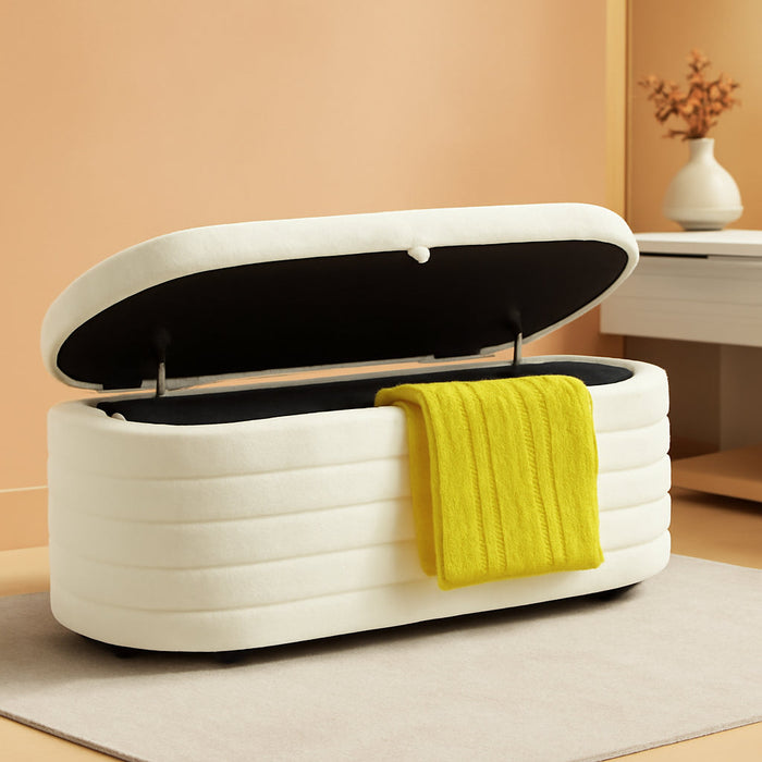 Storage Ottoman Bench End of Bed for Bedroom,45 Inch Boucle Upholstered Entryway Shoe Seat Bench W/ Storage,Sherpa Modern Cute Padded Blanket Chest Stool Foot Rest for Living Room,Off-White