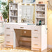 Vanity Desk with Mirror and Lights, Power Outlet, Makeup Vanity with 7 Drawers and 6 Shelves, Dressing Vanity Table Vanity Set for Bedroom, White