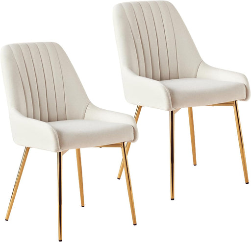 Velvet Dining Chairs Set of 2, Modern Dining Room Chairs with Gold Metal Legs, Upholstered Kitchen Armless Chairs,Comfy Vanity Chairs for Living Room -White