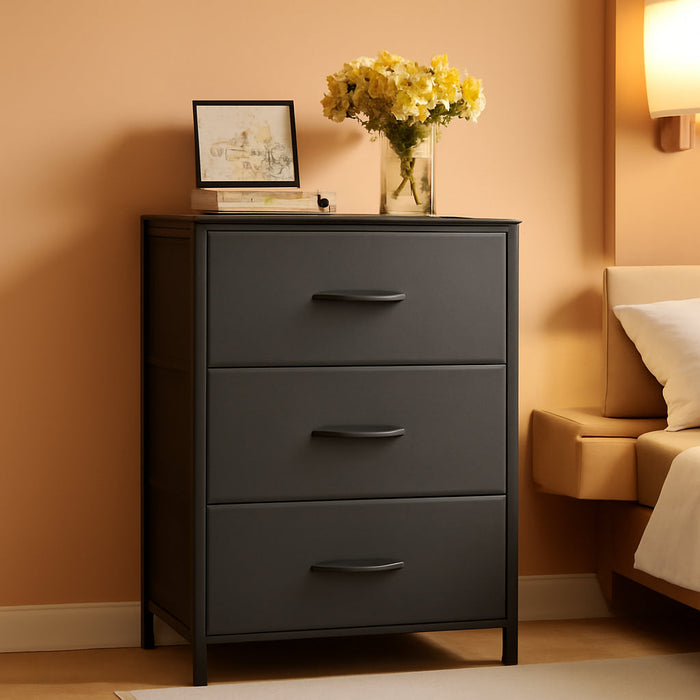 Dresser for Bedroom Nightstand Small Dresser Chest of Drawers End Table for Living Room, Closet Dresser with 3 Storage Drawers Organizer Clothes, Dark Grey