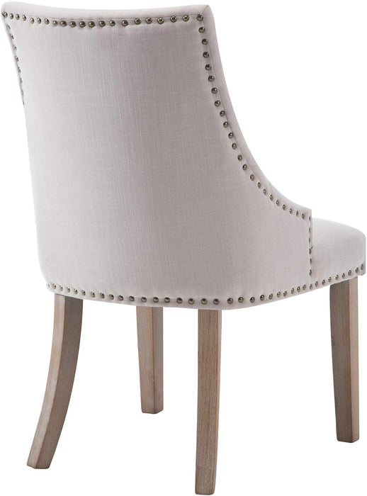 Dining Chair Beige Fabric Leisure Padded Ring Chair, Nailed Trim, Set of 2