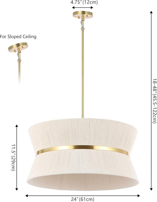 Lighting Collection – Alma Bleached Natural Rattan & Brass Gold 4-Light Adjustable Chandelier, Contemporary Glam Hanging Ceiling Fixture with LED Bulbs Included (CHA4037A)