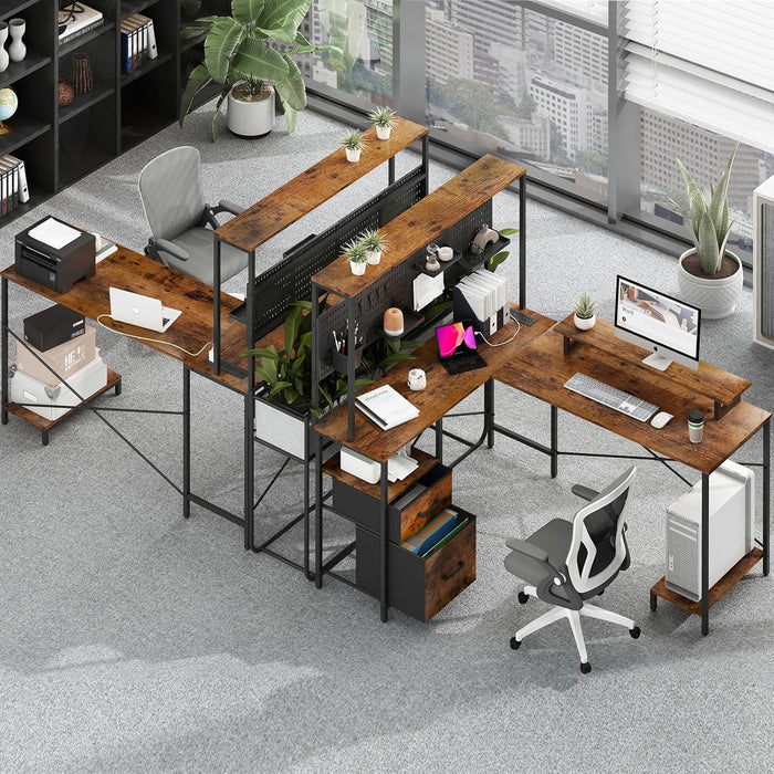 L Shaped Desk with Pegboard, Reversible Computer Desk with Drawers & Storage Shelves, Gaming Desk with LED Lights & Power Outlets, Office Desk with Monitor Stand Corner Desk Home Office Desks