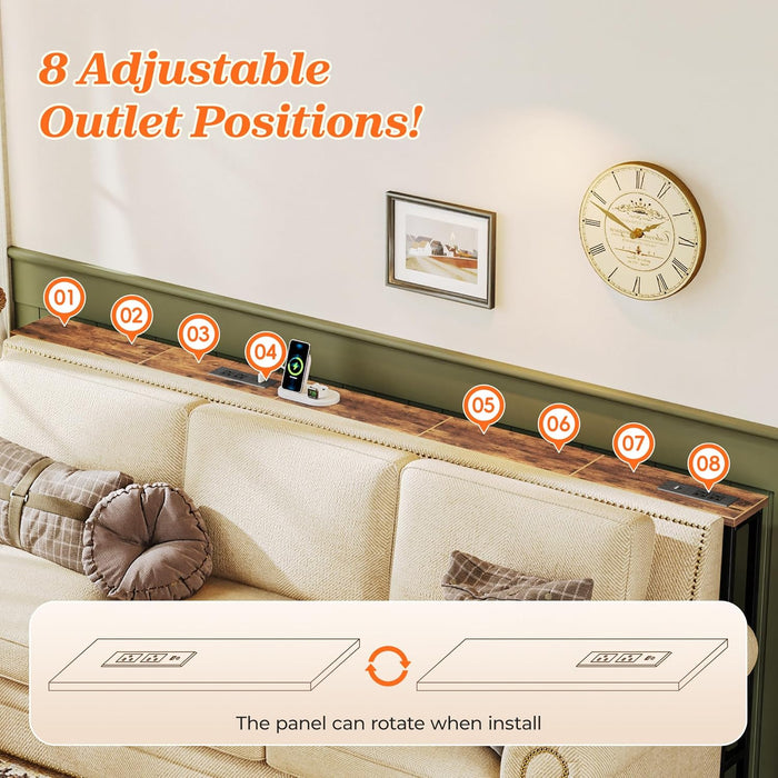 79 Inch Sofa Table with 2 Power Outlets and USB-C Ports, 5.9 Inch Narrow Console Table with Storage, Long Entryway Hallway Couch Table behind Sofa, Small Spaces, Living Room, Rustic Brown