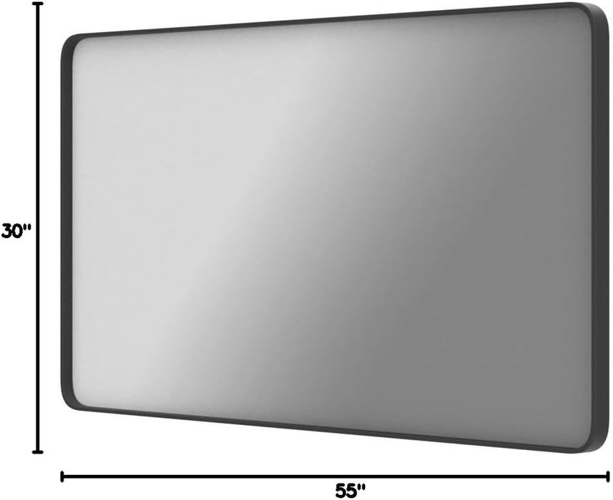 Black Metal Framed Bathroom Mirror for Wall, Large 55X30 Inch Rounded Rectangle Mirror, Matte Black Bathroom Vanity Mirror Farmhouse, Anti-Rust, Tempered Glass, Hangs Horizontally or Vertically