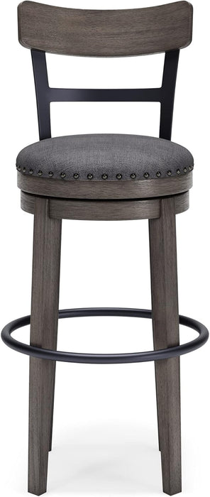 Caitbrook 30" Farmhouse Bar Height Upholstered Swivel Barstool, Gray