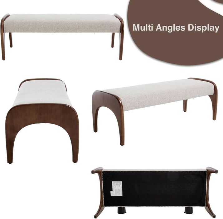 Modern 51" Wide Ottoman Bench, Long Entryway Bedroom Bench with Solid Wood Legs and Sherpa Upholstered Dining Bench Storage Bench for Living Room Indoor, Kitchen, Beige
