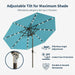 9FT Solar Umbrella 32 LED Lighted Patio Umbrella Table Market Umbrella W/Tilt and Crank, Uv-Resistant Outdoor Umbrella for Pool, Garden, Deck, Sky Blue