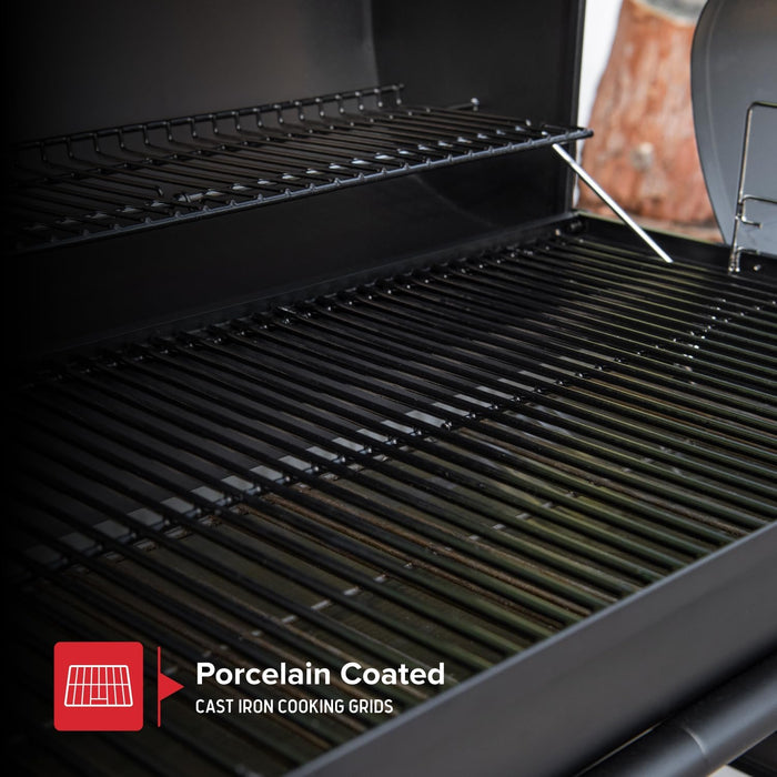 Premium 29" Charcoal Grill with Side Shelf, 552 SQ in Cooking Space, Adjustable Charcoal Tray, Chimney Air Vent, Warming Rack, Barrel Smoker Grill for Camping, Picnics, and More - 810-0029C