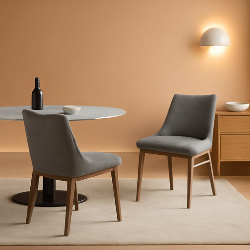 Azalea Fabric Wood Dining Side Chairs-Set of 2, 19" SH, Charcoal/Walnut