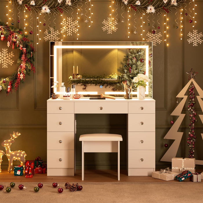 White 43 Inch Makeup Vanity Desk LEDIlluminatedMirror