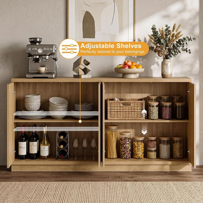 63" Sideboard Buffet Cabinet with Storage, Fluted Credenza