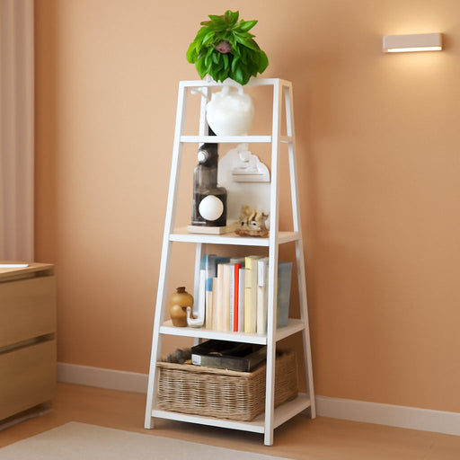 Corner Shelf, 4-Tier Corner Bookshelf with Metal Frame, Ladder Corner Shelves Display Shelf for Bedroom Living Room, Tall Corner Bookcase Corner Plant Stand, Wood Small Corner Shelf Stand Home