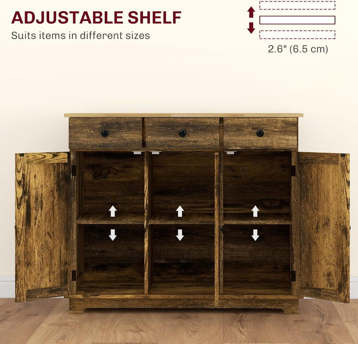 Sideboard Buffet Cabinet Solid Wood Countertop Rustic Brown | Modern Kitchen Storage, Coffee Bar Cabinet, 3 Drawers, Doors, Adjustable Shelf