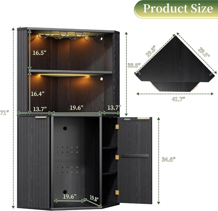 71-Inch L-Shaped Bar Cabinet Fridge Space Freestanding