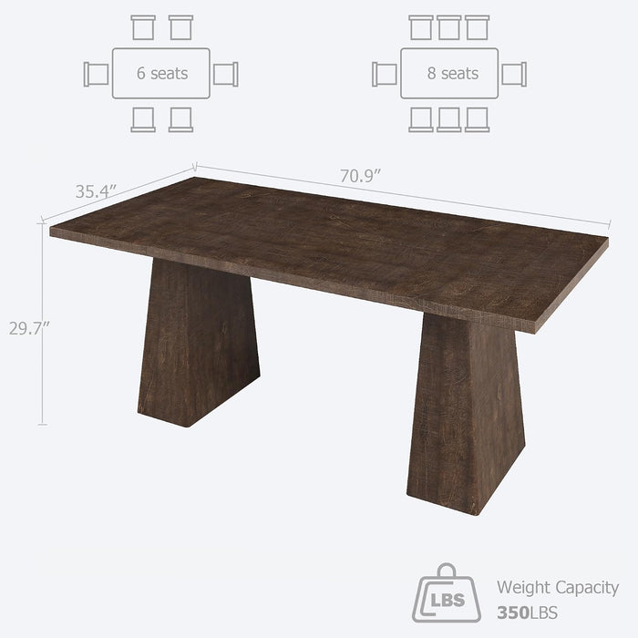 71" Dining Table for 6-8, Rectangle Table with Thick Heavy-Duty Legs | Rectangular Wooden Kitchen Table, Extra Large Desktop, Multi-Purpose Use, Farmhouse, for Living Room, Dining Room, Kitchen
