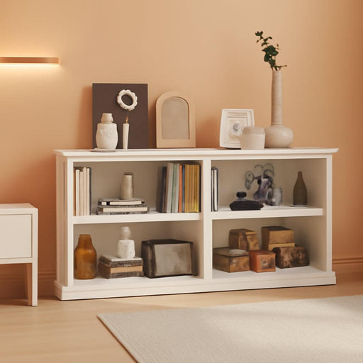 White Bookshelf Double Wide 64“ 2-Tier Bookcase 4 Cube Storage Organizer Wooden Bookcases for Bedroom and Home Office Decor Display