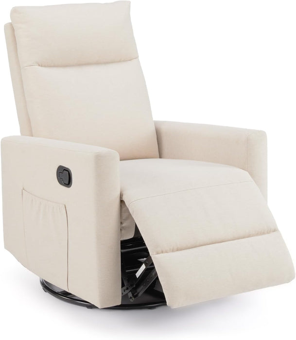 Recliner Chair Swivel Rocking for Living Room, Glider Rocker Recliner Nursery Chair with Extra Large Footrest for Home, High Back, Upholstered Deep Seat (Beige)