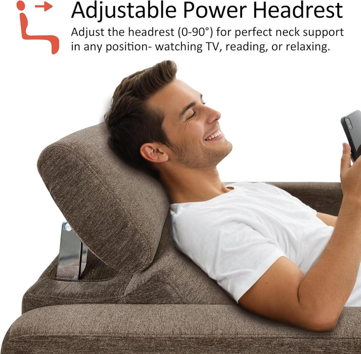 62.2'' Wall Hugger Power Loveseat Recliner Sofa with Adjustable Headrest and USB & Type C Dual Charge Ports for Living Room, Office (Fabric, HL198M1) (Coffee)