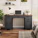 56" Large Executive Desk with Drawers,Modern Farmhouse Home Office Desk with Charging Station, Wood Computer Writing Desk with File Drawer for Study Work Bedroom Living Room Black