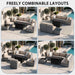8 Piece Outdoor Patio Furniture Set with 43 Inch Propane Fire Pit, Washable Cushions, Glass Coffee Table, Waterproof Cover & CSA Certified for Backyard Poolside, Silver PE Rattan/Khaki