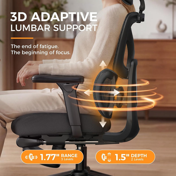 Ergonomic Office Chair with Dual-Lumbar Support, 3D Armrests