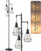 70IN Farmhouse Floor Lamps for Living Room, Dimmable Industrial Tall Standing Lamps 3 LED Edison Bulbs Included, Diamond-Shaped Cage, Rustic Tree Corner Light for Bedroom, Office, Black